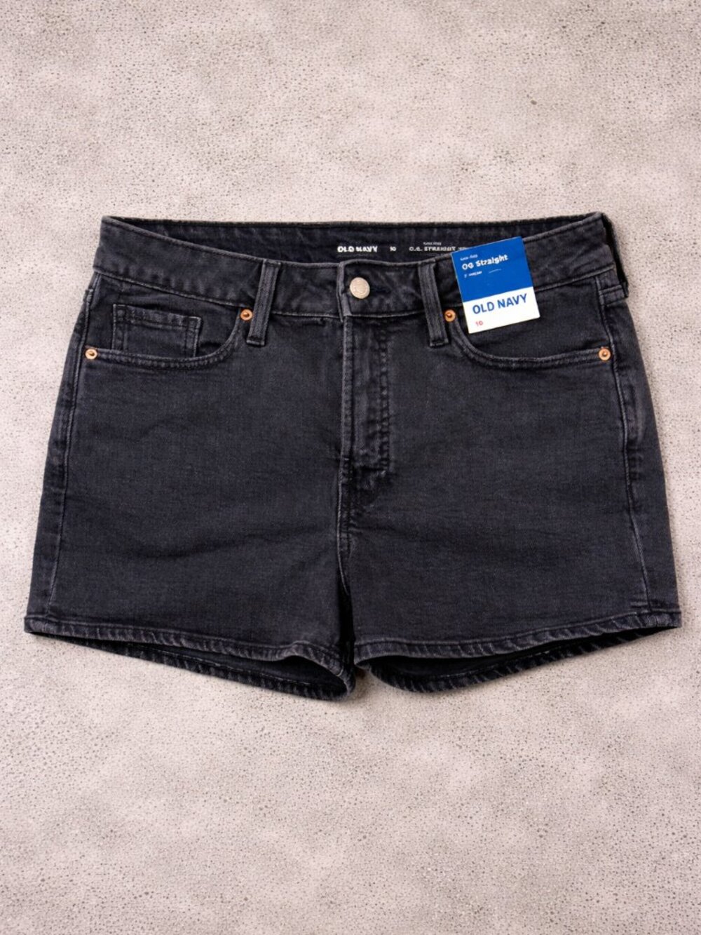 Old Navy Size 10 NWT High Rise Black Denim Shorts OG Straight 3 Inseam